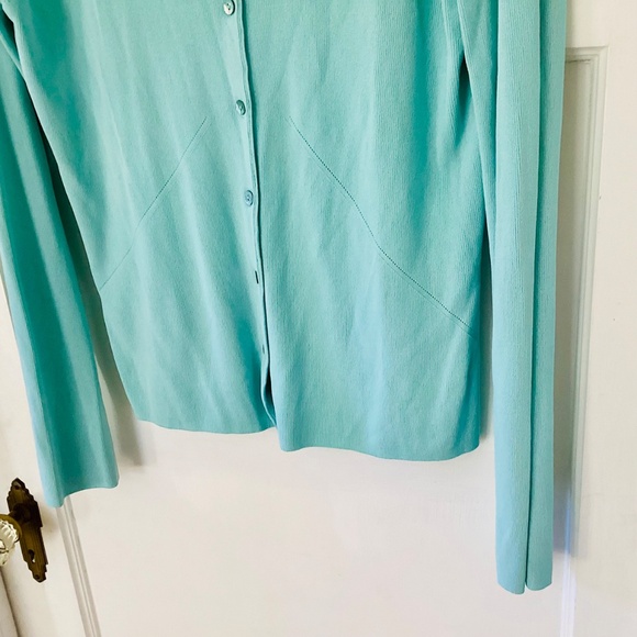 August Silk Rayon Blend Micro Rib Cardigan Women’s L Light Blue Feminine Preppy - Picture 4 of 13